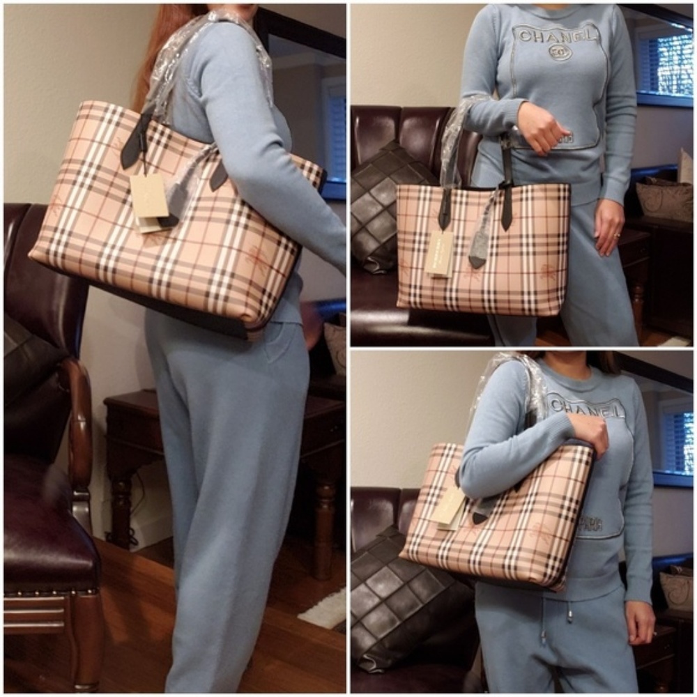 💯 Auth Burberry Reversible Black & Beige Tote Bag - Picture 8 of 8